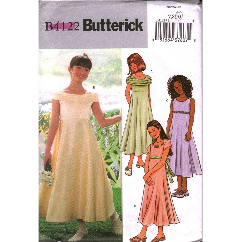 Butterick B4122 Girls Dress Sewing Pattern Size‎ 7 8 10 Flower Girl Formal Easy